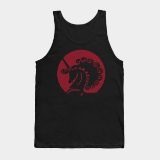 Minimalist Distressed Vintage Red Sun Unicorn Silhouette Tank Top